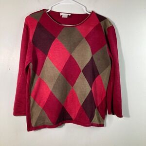 NORTON&CO M Burgundy Diamond Pattern Sweater Silk‎ Cotton Flaw